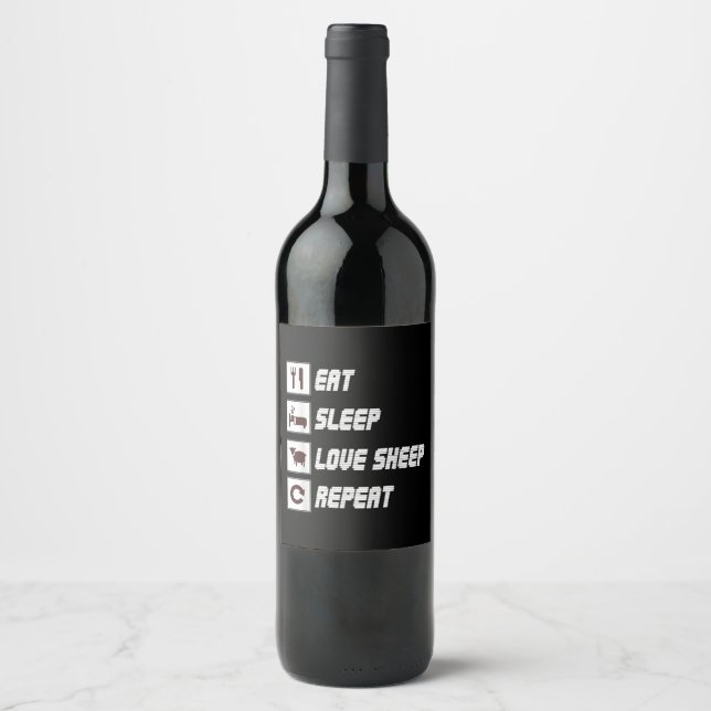 Eat sleep love sheep repeat | Funny Quotes Gift Wine Label (Front)