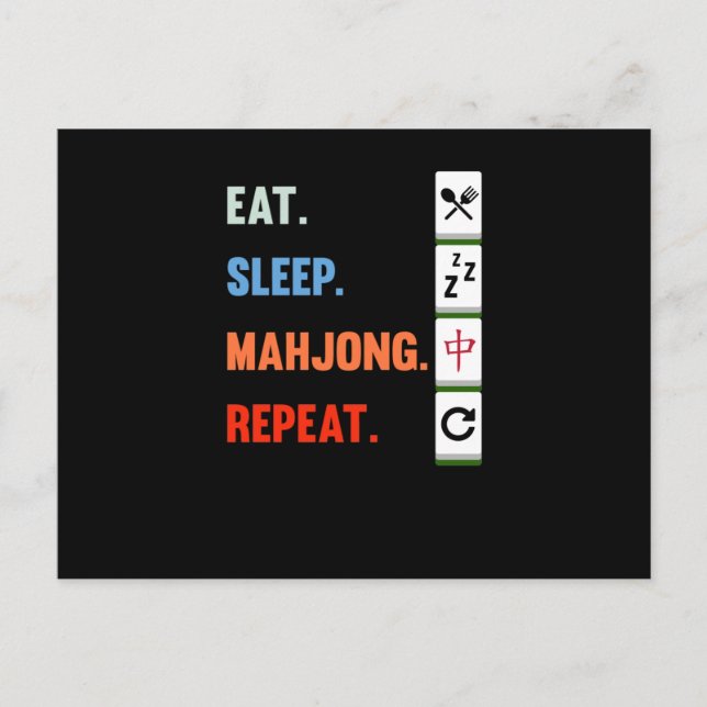 Eat Sleep Mahjong Repeat Mahjong Game Player Games Invitation Postcard (Front)