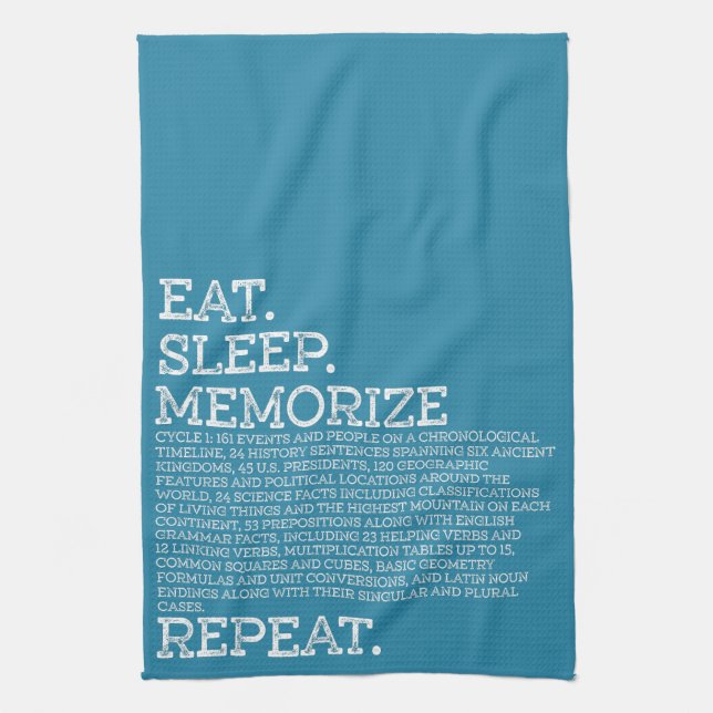 Eat Sleep Memorise Repeat Memory Master Cycle 1 Tea Towel (Vertical)