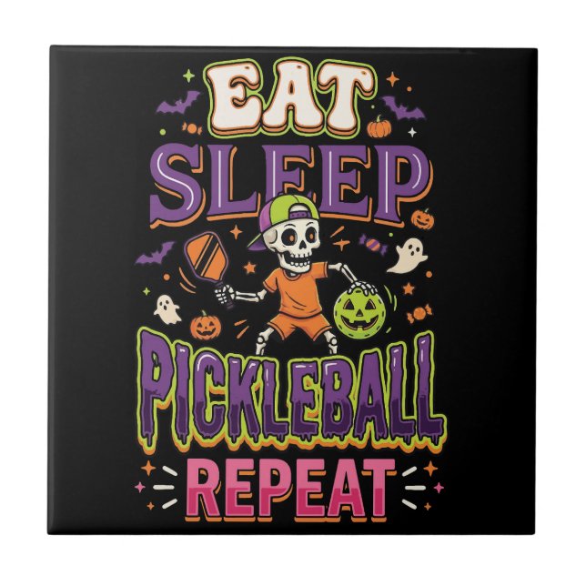 Eat Sleep Pickleball Repeat Pickleball Ceramic Tile (Front)