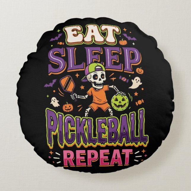Eat Sleep Pickleball Repeat Pickleball Round Cushion (Front)
