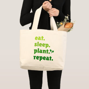 Eat Sleep Plant Repeat Gardener Gardening Lover Large Tote Bag