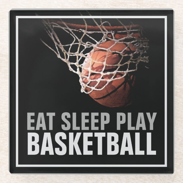 Eat Sleep Play Basketball Artwork Motivational Glass Coaster (Front)