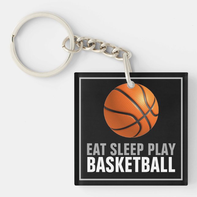 Eat Sleep Play Basketball Artwork Motivational Key Ring (Front)