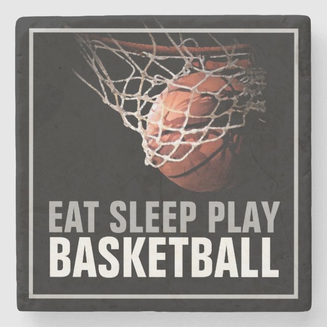 Eat Sleep Play Basketball Artwork Motivational Stone Coaster (Front)