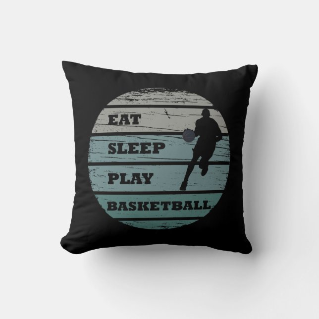 Eat sleep play basketball retro player cushion (Front)