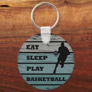 Eat sleep play basketball retro player key ring