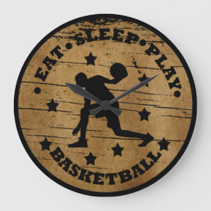Eat sleep play basketball retro player large clock
