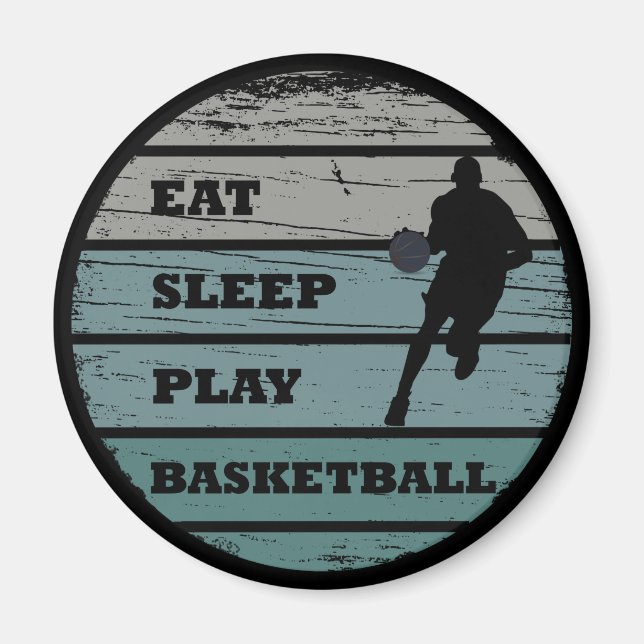 Eat sleep play basketball retro player magnet (Front)