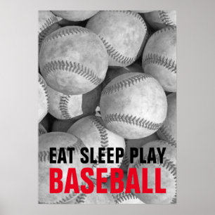 Eat Sleep Play Black & White Baseball Motivational Poster