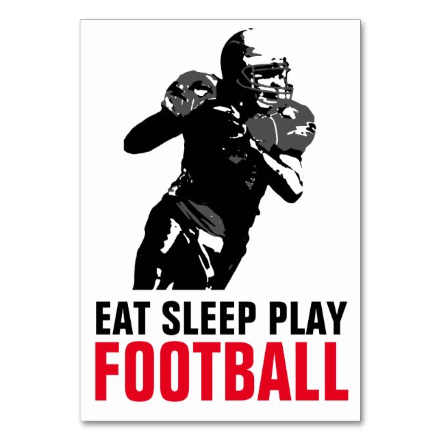 Eat Sleep Play Black & White Football Pop Art Table Number (Front)