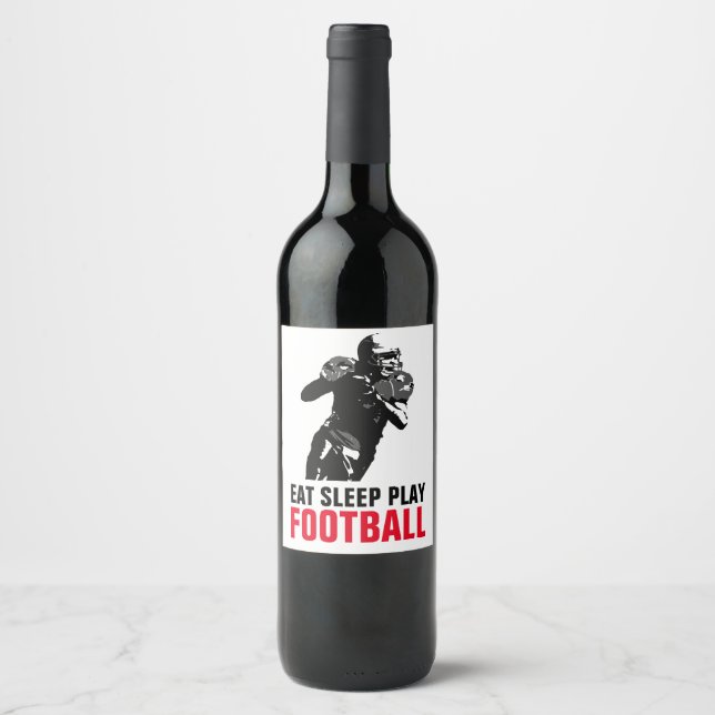Eat Sleep Play Black & White Football Pop Art Wine Label (Front)