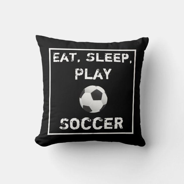 Eat Sleep Play Soccer Black & White Pillow (Front)