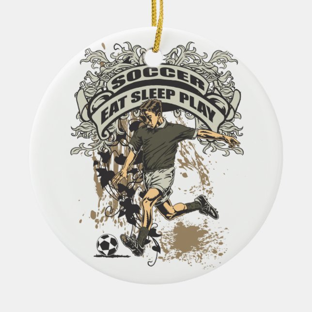 Eat, Sleep, Play Soccer Ceramic Tree Decoration (Front)