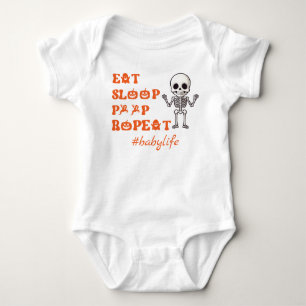 Eat Sleep Poop Repea Cute October Newborn Skeleton Baby Bodysuit