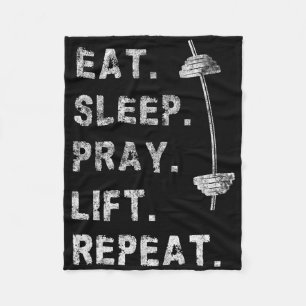 Eat Sleep Pray Lift Repeat Gym Tee Christian Funny Fleece Blanket