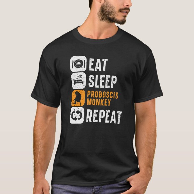 Eat Sleep Proboscis Monkey Repeat Animal Zookeeper T-Shirt (Front)