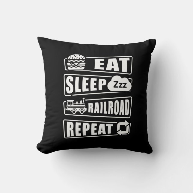 Eat Sleep Railroad Repeat Steam Train Cushion (Front)