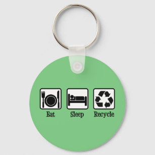 Eat Sleep Recycle Cute Green Recycling Environment Key Ring