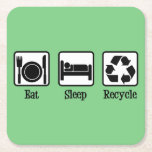 Eat Sleep Recycle Cute Green Recycling Environment Square Paper Coaster<br><div class="desc">A cute recycling enthusiast coaster for a environment activist on Earth Day who likes to eat,  sleep,  and recycle to save the planet. A cool environmental awareness,  conservation,  and climate change design to raise awareness for global warming.</div>