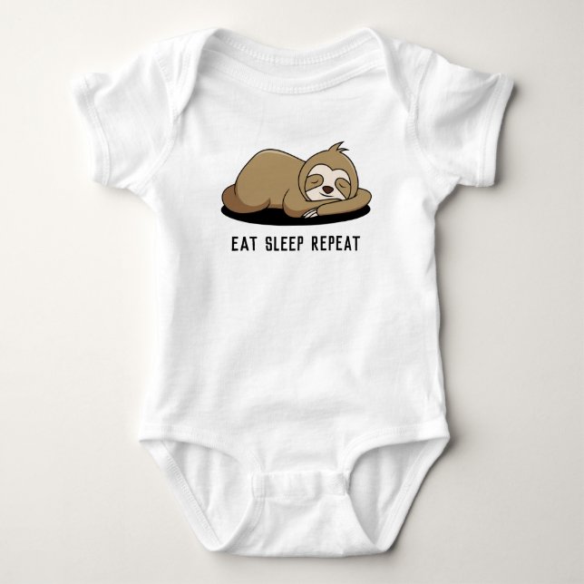 Eat Sleep Repeat Sloth Sleeping Baby Bodysuit (Front)