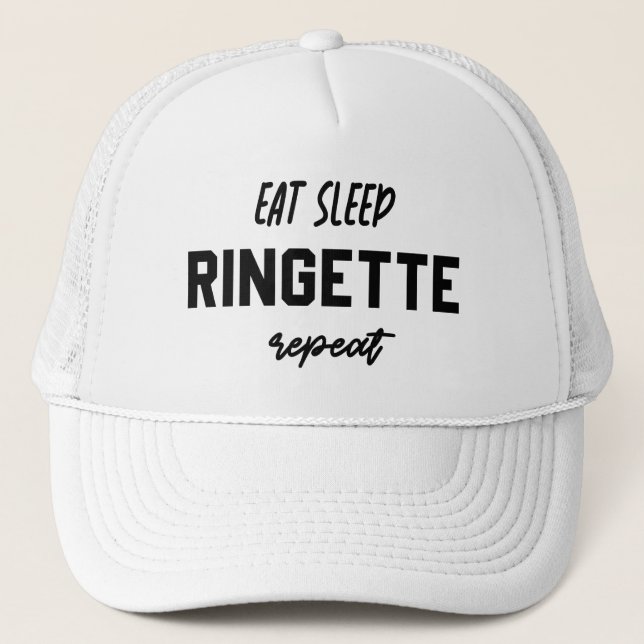 Eat Sleep Ringette Repeat Ringette Player Gifts Trucker Hat (Front)