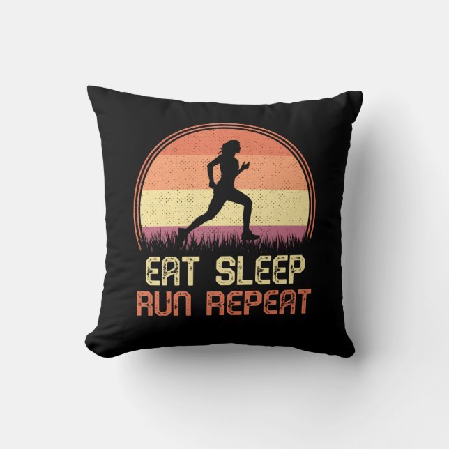 Eat Sleep Run Repeat Retro Athlete Marathon Cushion (Front)