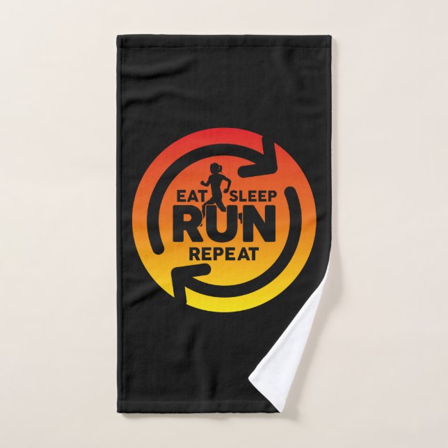 Eat Sleep Run Repeat Sunset Background On Black Hand Towel (Hand Towel)