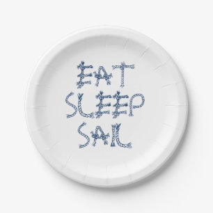 Eat Sleep Sail, nautical sailing rope knots party Paper Plate