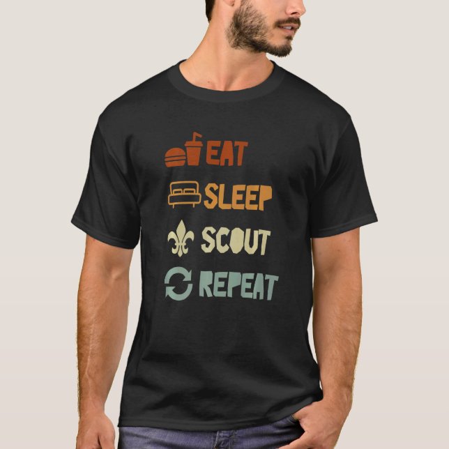 Eat Sleep Scout Repeat For Camping Enthusiast Desi T-Shirt (Front)