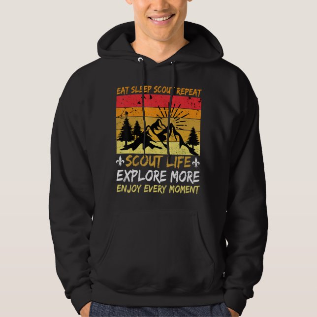 Eat Sleep Scout Repeat Hike More Worry Less Red Ca Hoodie (Front)