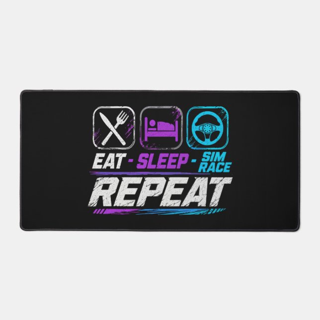 Eat sleep sim race repeat for sim racing fans desk mat (Front)