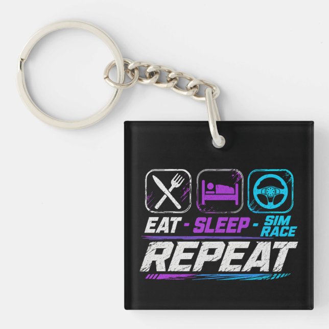 Eat sleep sim race repeat for sim racing fans key ring (Front)