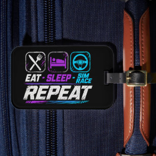 Eat sleep sim race repeat for sim racing fans luggage tag