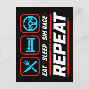 Eat sleep sim race repeat for sim racing fans postcard