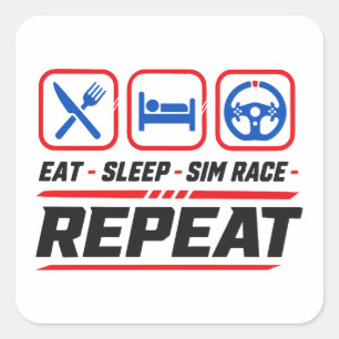 Eat sleep sim race repeat for sim racing fans square sticker
