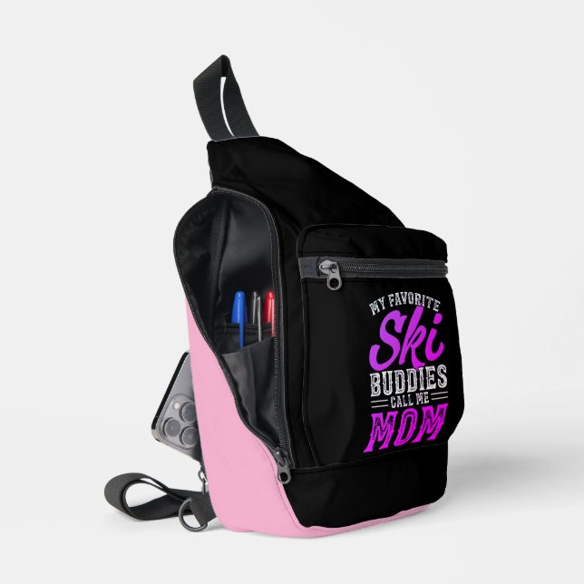 Eat Sleep Ski Repeat Bold Ski Lover Design Sling Bag (Open)