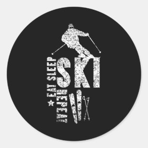 Eat sleep ski repeat classic round sticker