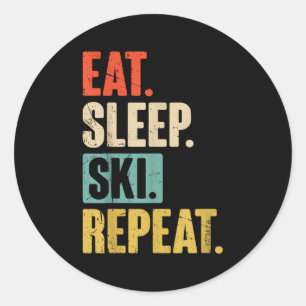 Eat Sleep Ski Repeat - Funny Retro Vintage Skiing Classic Round Sticker