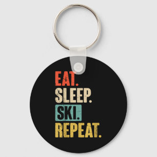 Eat Sleep Ski Repeat - Funny Retro Vintage Skiing Key Ring