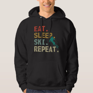 Eat Sleep Ski Repeat Retro Vintage Skier Hoodie