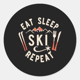 Eat Sleep Ski Repeat Ski Skier Winter Sports Skiin Classic Round Sticker
