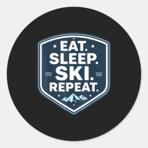 Eat sleep ski repeat skier skiing lover quote classic round sticker