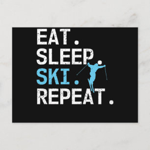 Eat Sleep Ski Repeat Skiing Hobby Winter Sports Postcard