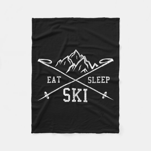 Eat Sleep Ski Repeat - Skiing Mountains Winter Spo Fleece Blanket (Front)