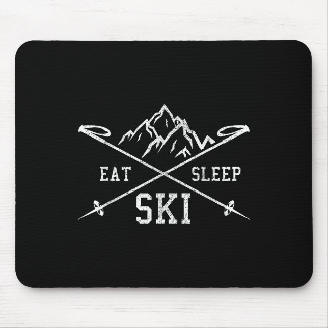 Eat Sleep Ski Repeat - Skiing Mountains Winter Spo Mouse Pad (Front)