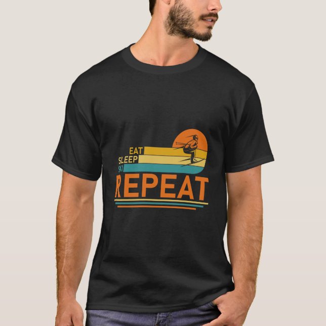 Eat Sleep Ski Repeat - Skiing T-Shirt (Front)