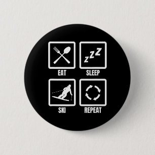 Eat Sleep Ski Repeat Skiing Teacher Winter Sports 6 Cm Round Badge