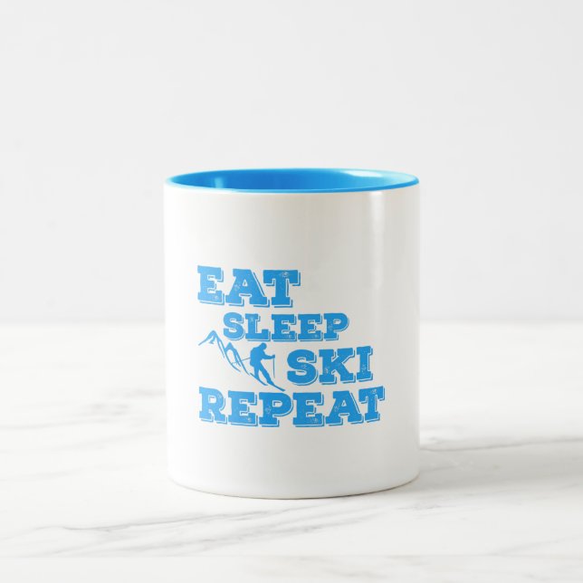 Eat Sleep Ski Repeat Two-Tone Coffee Mug (Center)