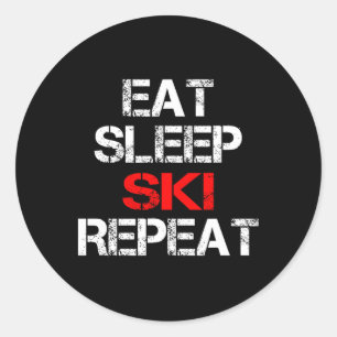 Eat Sleep Ski Repeat Winter Mountains Skiing Lodge Classic Round Sticker